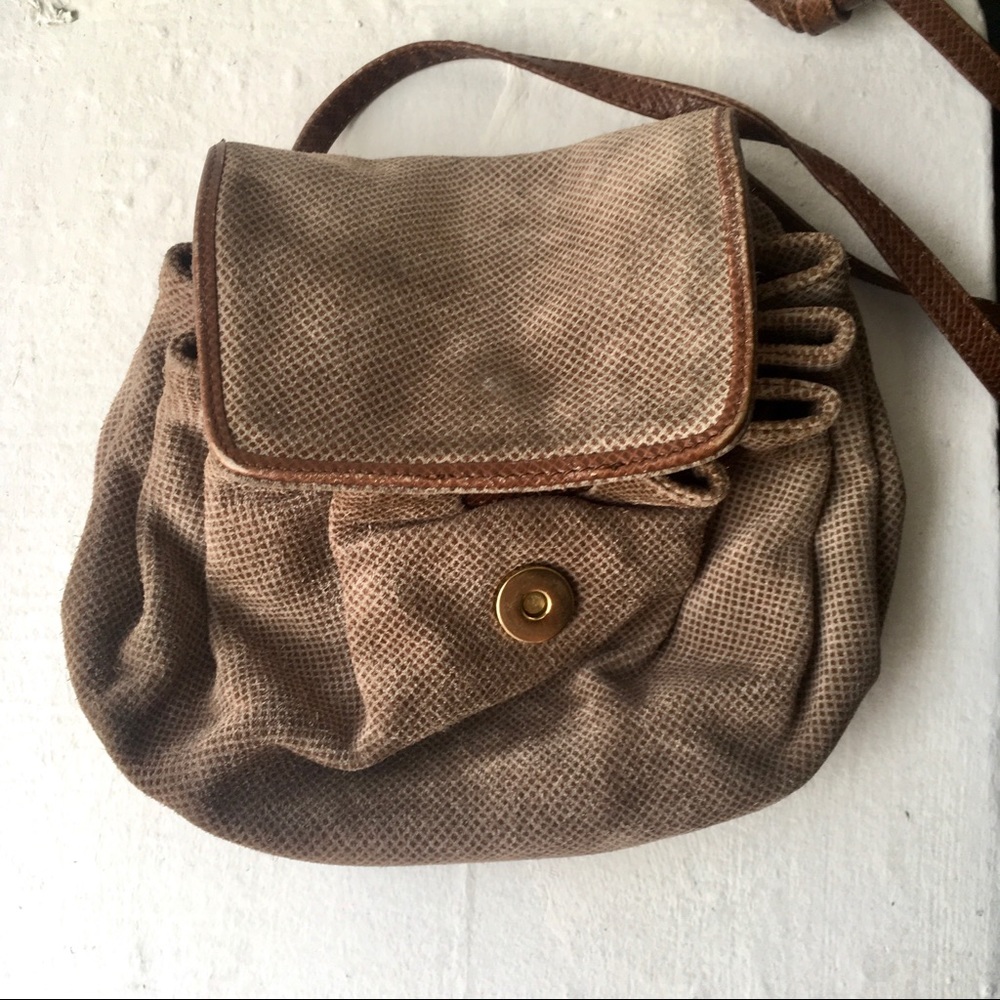 Bottega Veneta taupe patterned suede mini bag